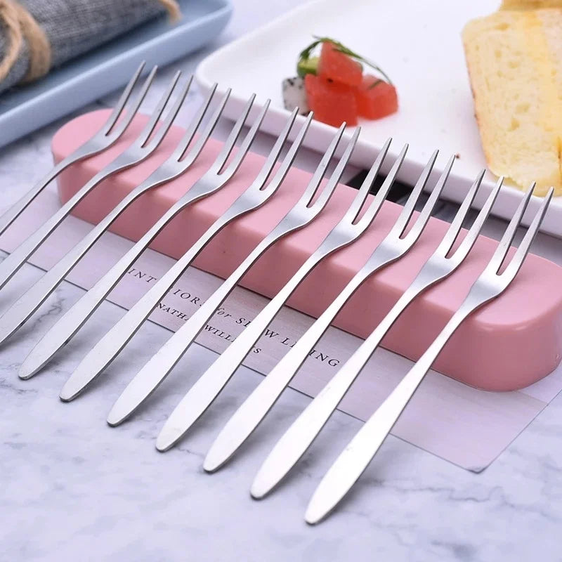 1/10Pcs Stainless Steel Fruit Fork Mini Cake Dessert Fork Candlelight Western Food Mini Fork Home Kitchen Cutlery Accessories