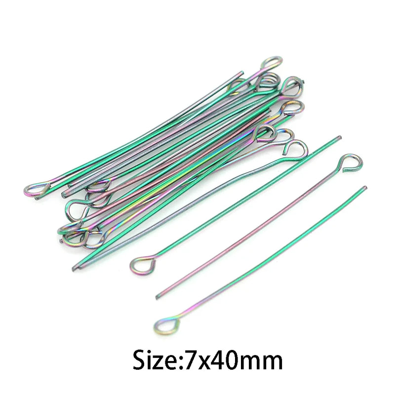30pcs/Lot Stainless Steel Eye Head Pins for DIY Jewelry Making Wholesale Never Fade Rainbow Silver Gold Color