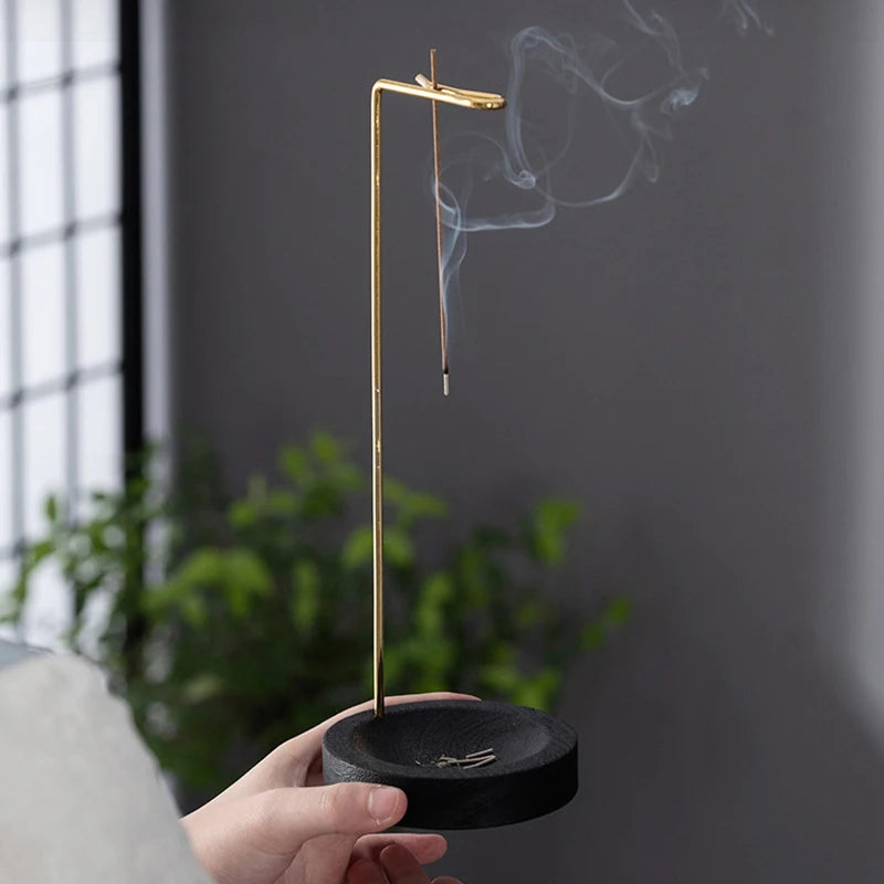 Incense Holder Upside Down Wood Incense Stick Holder With Iron Sticks Burner Stand Ash Catcher Teahouse Accessories Home Decor