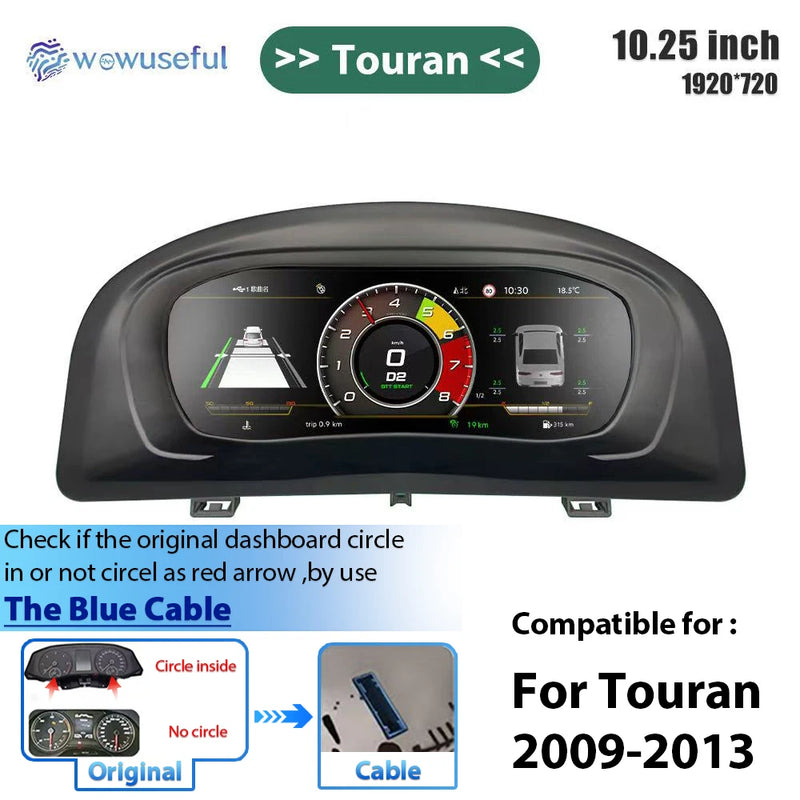 Wowuseful 10.25 Lcd Digital Dashboard Cluster For VW Variant Caddy Touran T6 EOS Sharan Golf 5 Virtual Instrument Paneel Cockpit