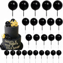 25pcs Gold & Black Ball Cake Topper Foam & Pearl Material for Anniversary Baby Shower Birthday Wedding Christmas Valentine's Day
