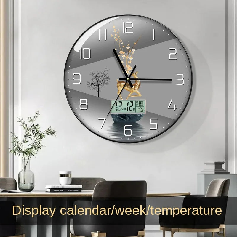 Watch Wall Clock Living Room with Calendar Home Fashionable Simple Modern Watch Wall 2023 New Style Mute Clock Light Luxury