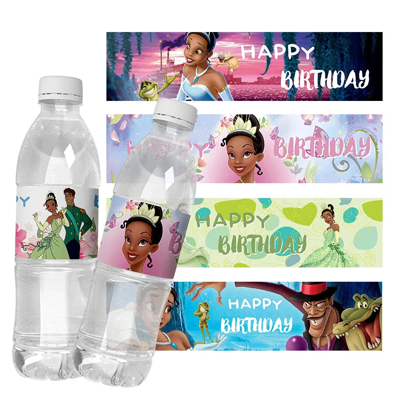 6pcs The Princess and The Frog Water Bottle Labels Baby Shower Kids Favor Gift Stickers Birthday Party Decorations Suppllies