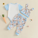 0-18M Baby Boy 3PCS Easter Outfits Short Sleeve Letter Romper with Bunny Egg Pattern Pants and Hat Newborn Sets