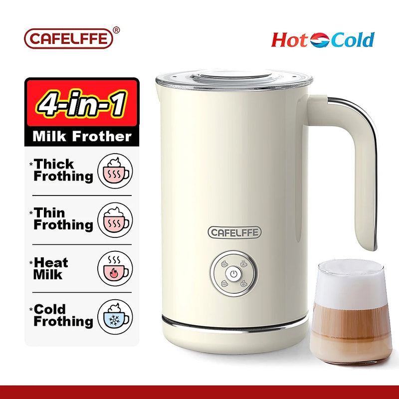 Cafelffe 4in1Electric Milk Frother Frothing Foamer Chocolate Mixer Cold/Hot Latte Cappuccino Fully Automatic Milk Warmer Cool