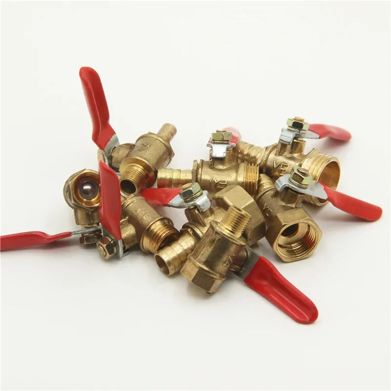 Brass Water Oil Air Gas Fuel Line Shutoff Ball Valve Pipe Fittings Pneumatic Connector Controller Handle 6-12MM Hose Barb Inline