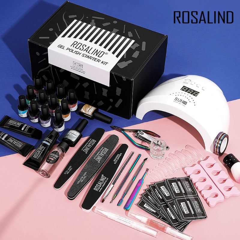 ROSALIND Nail Kit Manicure Set For Nail Gel Varnish Semi Permanent Lot 36W UV LED Lamp Nail Art machine Gel Polish Set