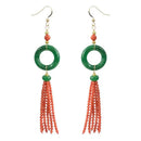 Natural Green jade Red coral beads Circle fringe Earrings FOOL'S DAY Lucky Ear stud Diy New Year Halloween Hook VALENTINE'S DAY