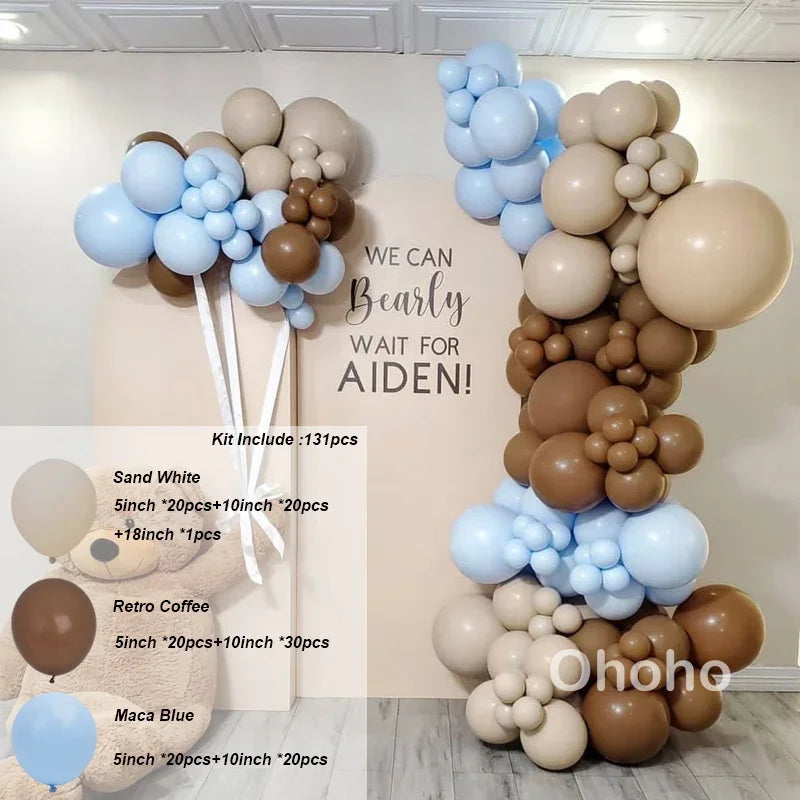 Beige Blue Balloons Garland Arch Kit Kids Boy One 1st Birthday Balloon Set Baby Shower Decoration Baptism Party Wedding