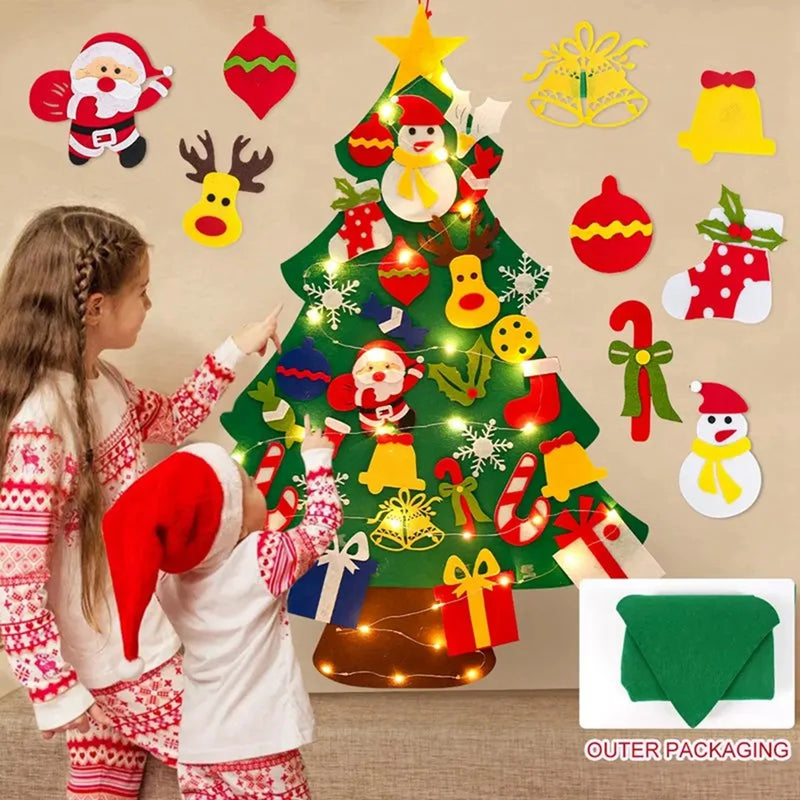 DIY Felt Christmas Tree with Light Merry Christmas Decoration For Home 2024 Xmas Tree Ornaments Navidad Noel New Year Gifts 2025