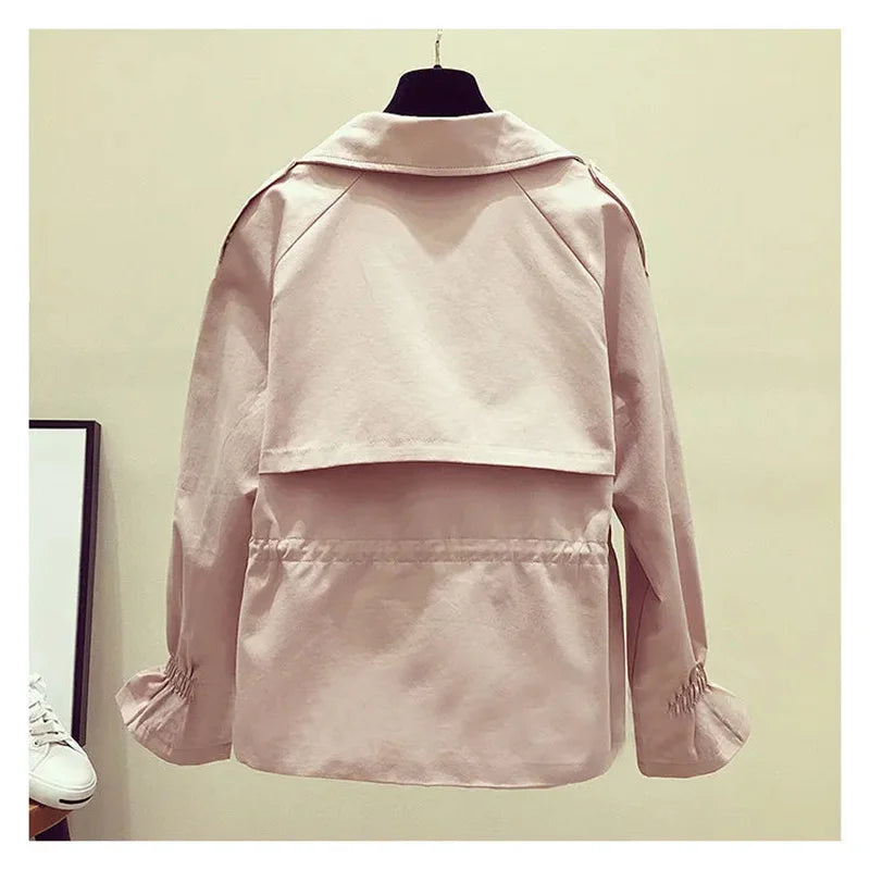 Women's Short Jacket 2025 Spring Autumn New Korean Fashion Loose Waist Slim Windbreaker Coat Solid Female Outwear Tops