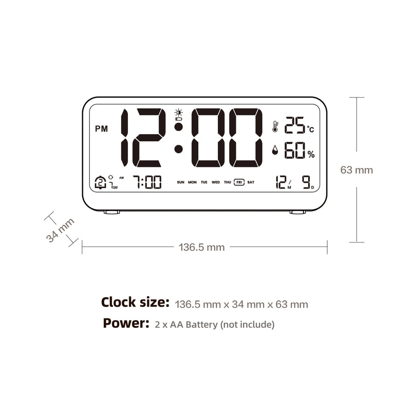 8001-EN Multifunctional Digital Clock LED Brightness Adjustable Temperature Humidity Displaying Alarm Clock with Dual  Modes