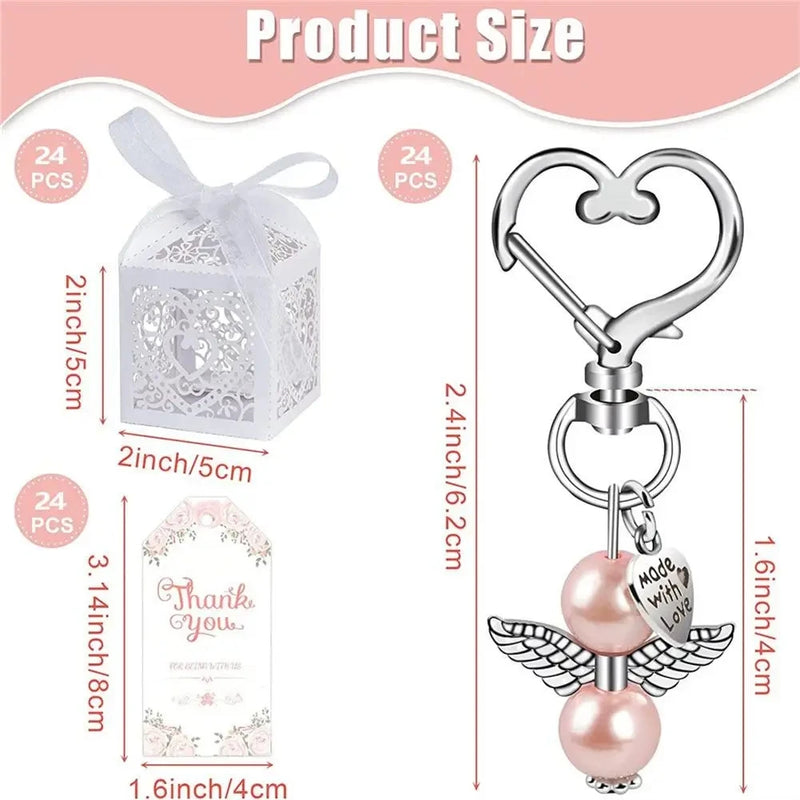 24Pcs Guardian Angel Keyring Angel Pearl Pendant Party Favours Thank You Gift For Communion Confirmation Keyring