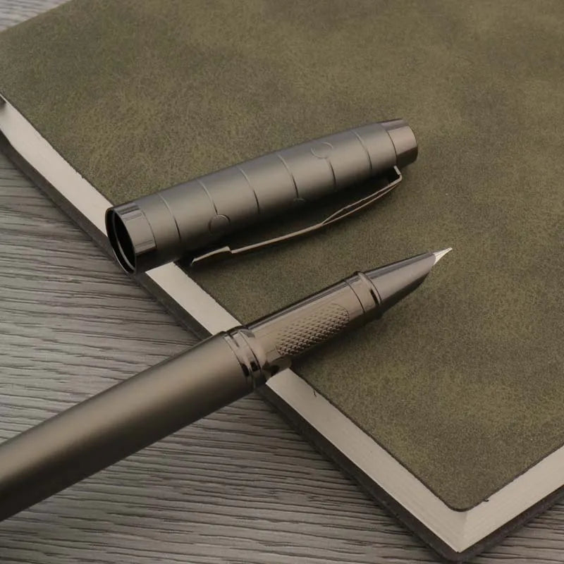 classical Metal Fountain Pen carve art gift F Nib gray Business Office School Supplies Writing