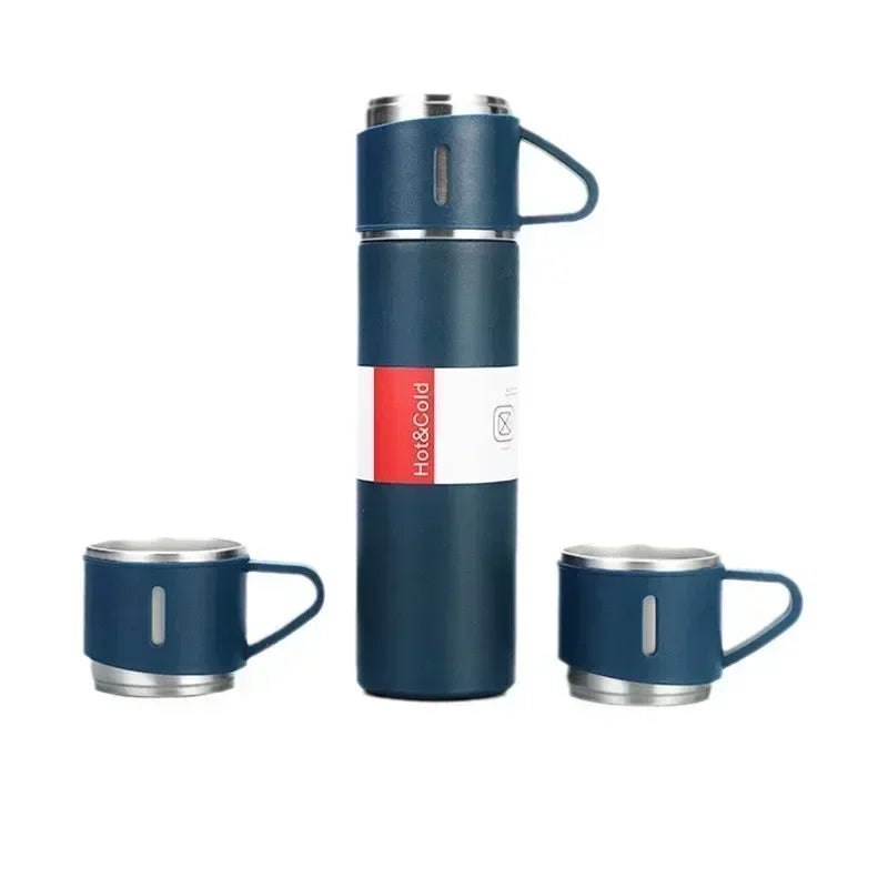 Insulated Thermos with Three Lids - 24 Hour Hot/Cold Retention, Stainless Steel Gift Packaging