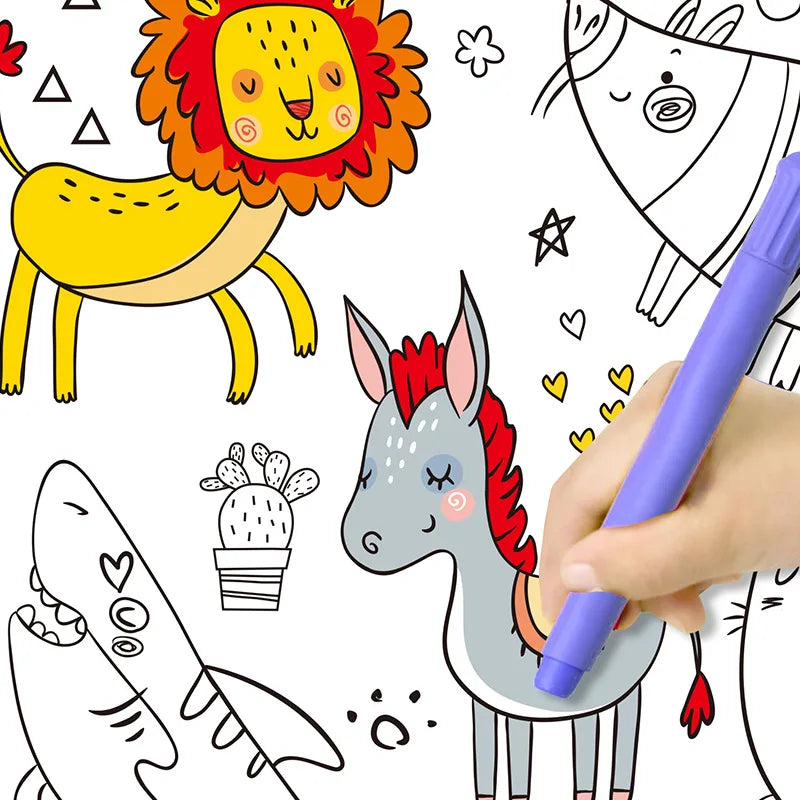 90cm Animal Canvas Children's Drawing Roll DIY Coloring Paper Roll Color Filling Graffiti Paper-cut Painting Educational School