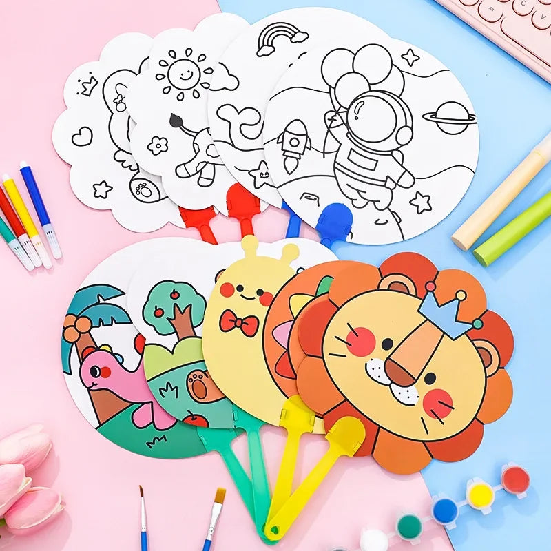 8Pcs Cartoon Cute Graffiti Painting Summer Fan Toys for Kids Birthday Party Favors Baby Shower Pinata Filler Kindergarten Gifts