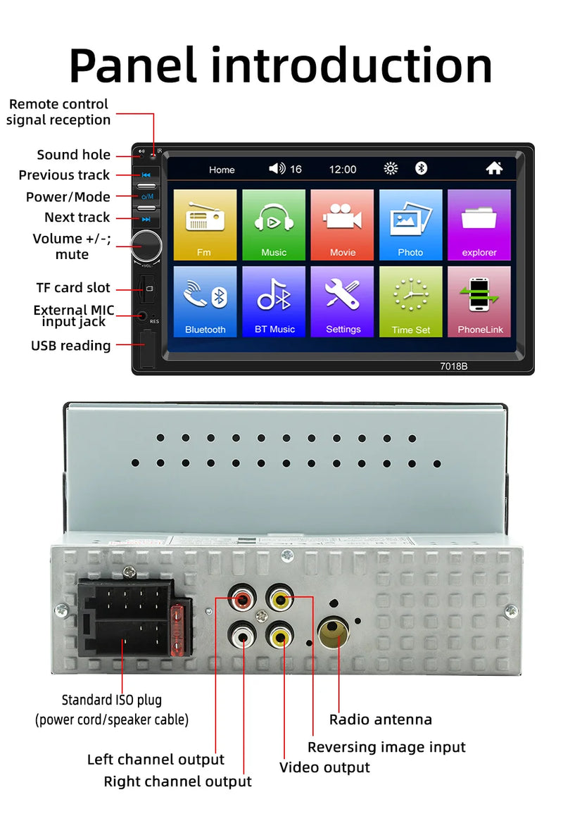 ESSGOO 7 Polegada Automotive Multimedia 1 Din HD Mp5 Player Usb BT TF  Cartão Para Autoradio Universal Reprodutor Multimídia