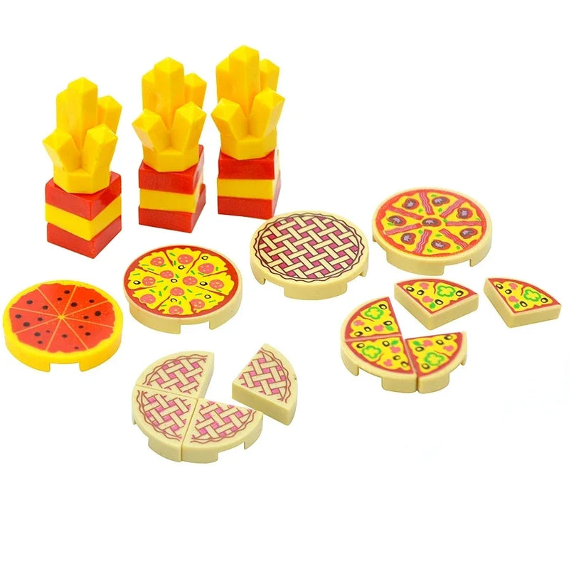 DlY Mini Food Building Block Figures Bread Fish Fruit Chicken Crab Hot Dog Cake Pizze Carrot Box Creative Toys City Parts Brick