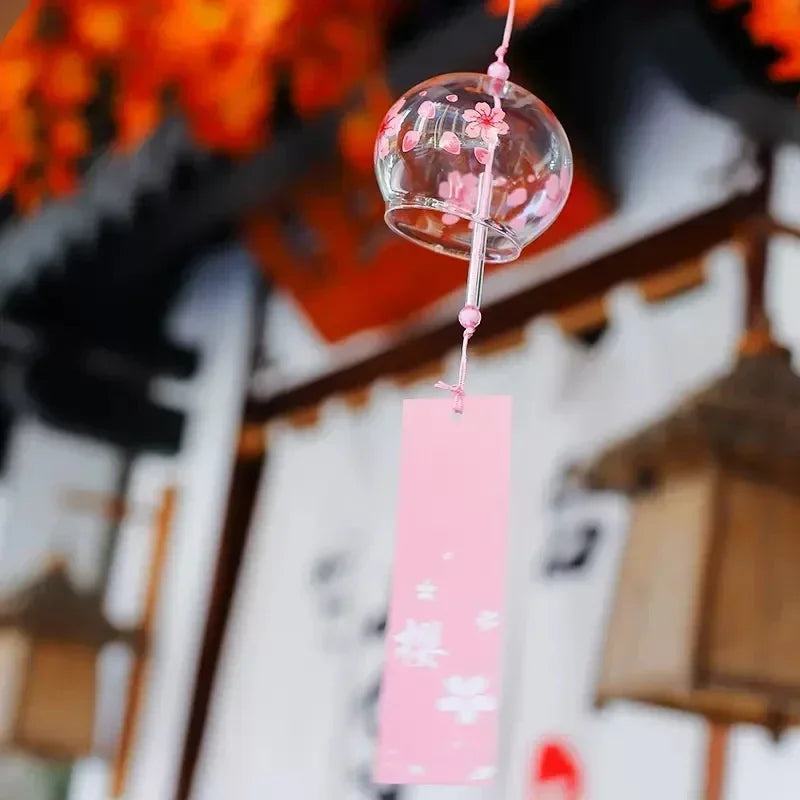 Sakura Glass Wind Chime Hanging Drop Birthday Gift Ornament Transparent Wind Spinner Bell Pendant Japanese Style Decoration