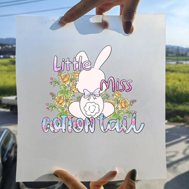 15cm New Easter Egg Rabbit Iron On Heat Transfer Stickers For Clothes DTF Pinted Vinyl Thermal Appliques Washable T-Shirt Decal