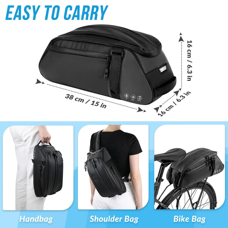 Waterproof Reflective Rear Rack Bag, 8L Trunk Cycling Back Seat Cargo Carrier Storage Pouch , for Travel Commute