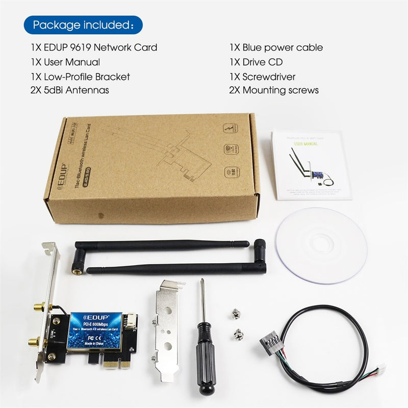 EDUP 600Mbps WIFI PCI Express Network Card 2.4G/5GHz Wireless Blue-tooth PCI-E LAN Card 802.11 ac/b/g/n Adapter For Computer