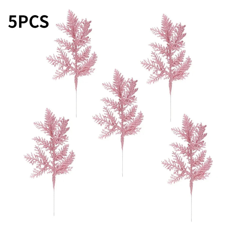 10/5Pcs Artificial Plants Pine Branches Christmas Glitter Gold Leaves Xmas Tree Decoration Pendant Christmas Home Decoration