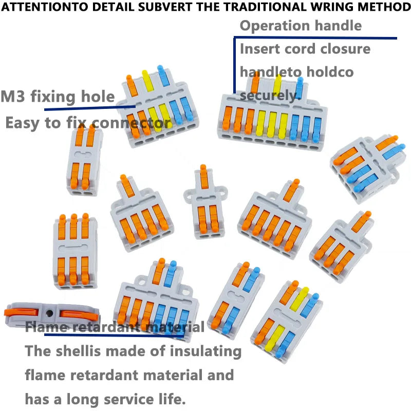 Mini Quick Wire Conductor Connector Universal Compact 2/3 Pin Splicing Push-inTerminal Block 1 in multiple out with fixing Hole