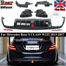 FOR MERCEDES S CLASS W222 B STYLE AMG REAR DIFFUSER TAILPIPE GLOSS BLACK 13-17