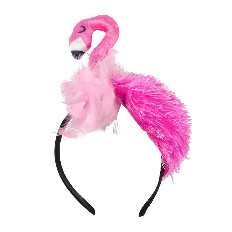 Creative Flamingo Head Hoop Hawaiian Pink Flamingo Headband Hair Tropical Accessories Girls Birthday Party Costume Cosplay Decor