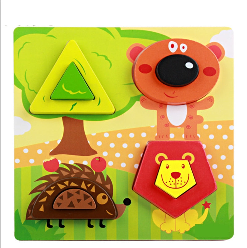 Intelligence Kids Toy Wooden 3D Puzzle Jigsaw Tangram for Children Baby Cartoon Animal/Traffic Puzzles Educational Learning Toys