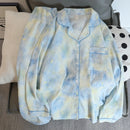 Flower Print Women Autumn Two Piece Pajama Set Long Sleeve V Neck Top & Elastic Waist Pants 2 Pieces Female Sleepwear Nightwear