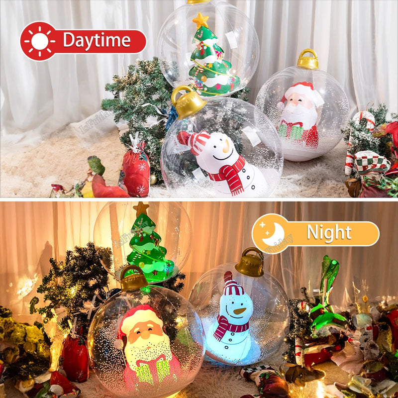 60cm Giant Luminous Inflatable Christmas Balls With Lights Pvc Outdoor Xmas Inflatable Decor Ball Holiday Yard Lawn Porch Decor