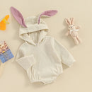 3D Bunny Ear Baby Girls Boys Romper Spring Corduroy Toddler Clothes Cute Long Sleeve Hooded Jumpsuit Infant Kids Easter Clothes