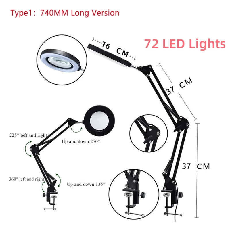 72 LED 10X NEW Illuminated Magnifier USB 3 Colors LED Magnifying Glass for Soldering Iron Repair/Table Lamp/Skincare Beauty Tool