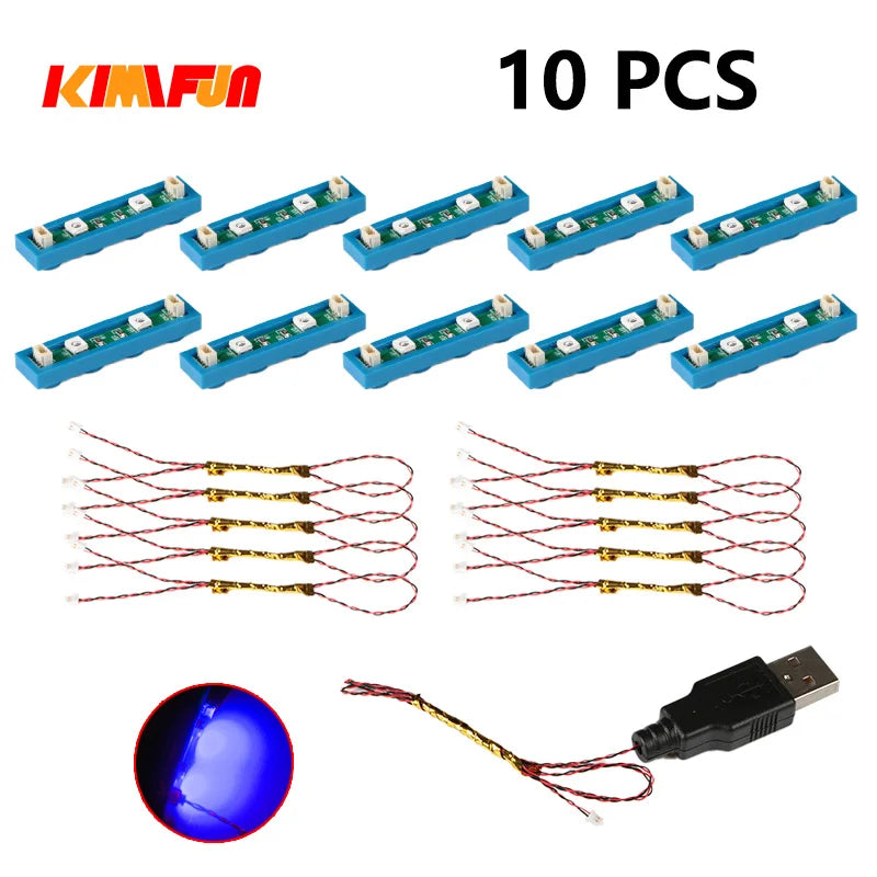 10PCS 0.8mm Pin RGB LED Building Blocks USB Lamp DIY Street Light City Electric Decorate 1X1 Brick Compatible All Brands