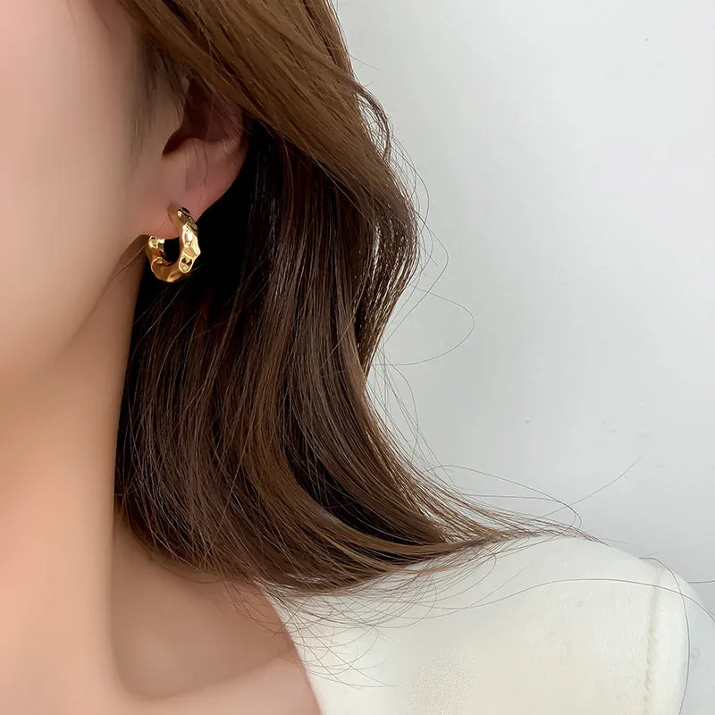 XIYANIKE Metal Texture Ear Buckle Hoop Earrings For Women Girl Korean Fashion Vintage Jewelry Friend Gift Party серьги женские