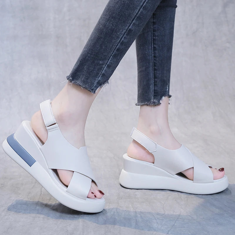 Women Wedge Shoes 2024 Summer New Comfortable Thick Sole Women's Sandals Casual Sports Sandals Solid Simple Large Size Sandals