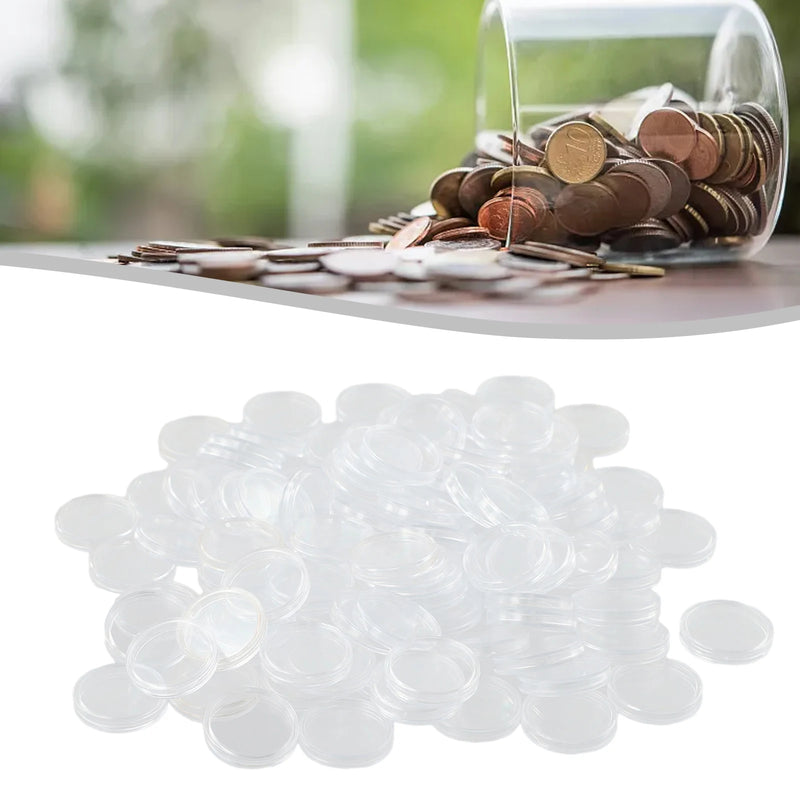100Pcs 26mm Clear Round Plastic Coin Holder Containers Storage Boxes  Souvenir Coins Protector Collection Display Storage Case