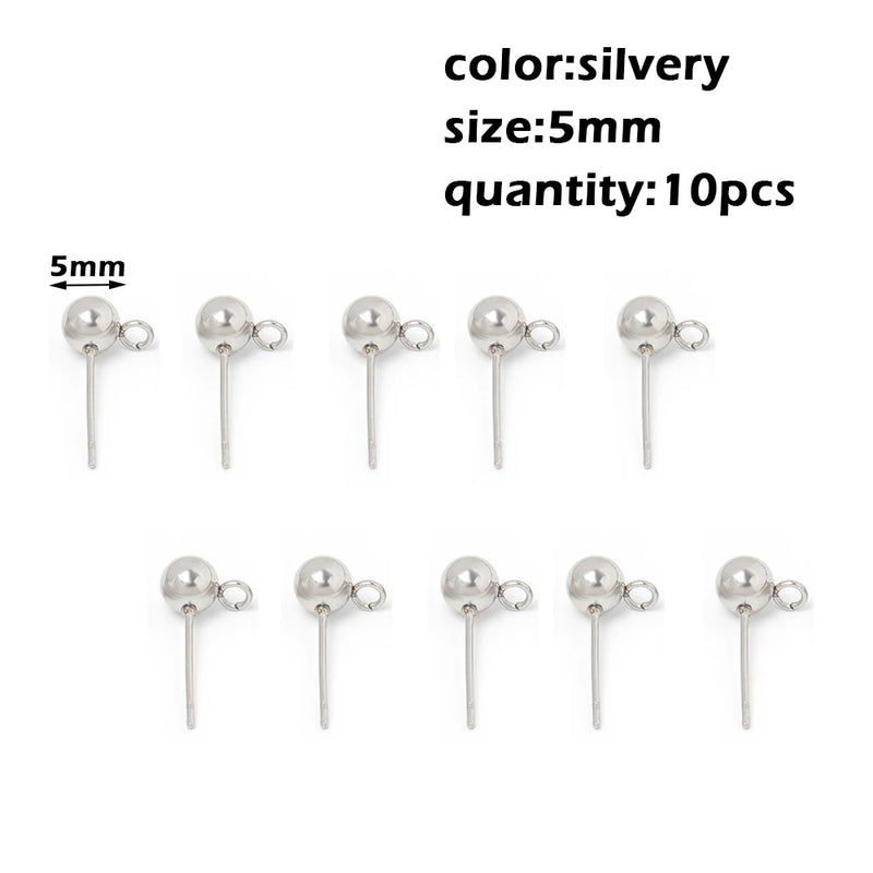 Stainless Steel Round Ball Post Earrings Stud Loops Earring Hooks Earplug  Fit Women DIY Earring Jewelry Making Christmas Craft