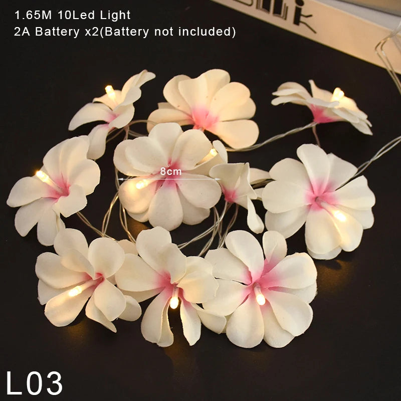 Plumeria String Lights Artificial Frangipani Gardenia Led Lights String Battery Operated for Home Garden Wedding Party Decor