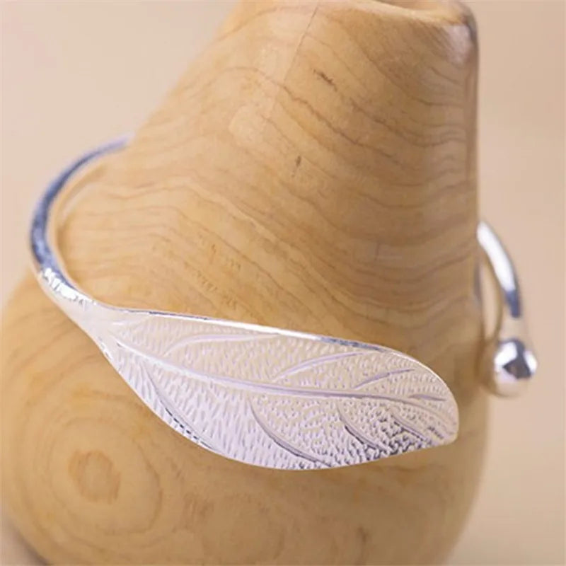 S925 Silver Plated Big Leaf Adjustable Size Charm Bracelet&Bangle For Women Elegant Wedding Party Jewelry Gift sl206