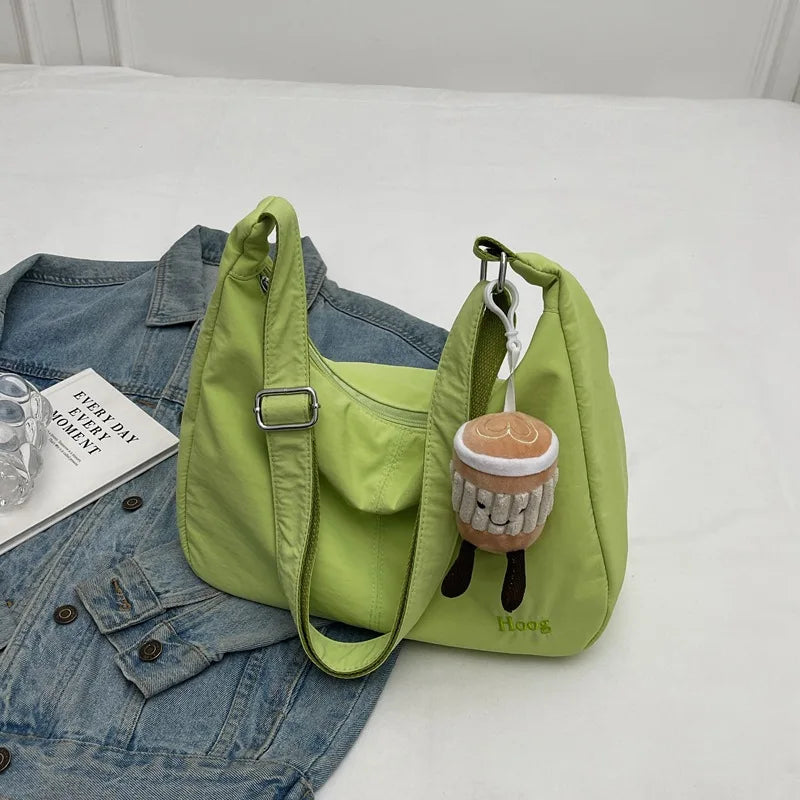 Women Japan Style Hobo Crossbody Bag Large Capacity Ins Style Versatile Embroidery Shoulder Bag Waterproof Commuter Bag