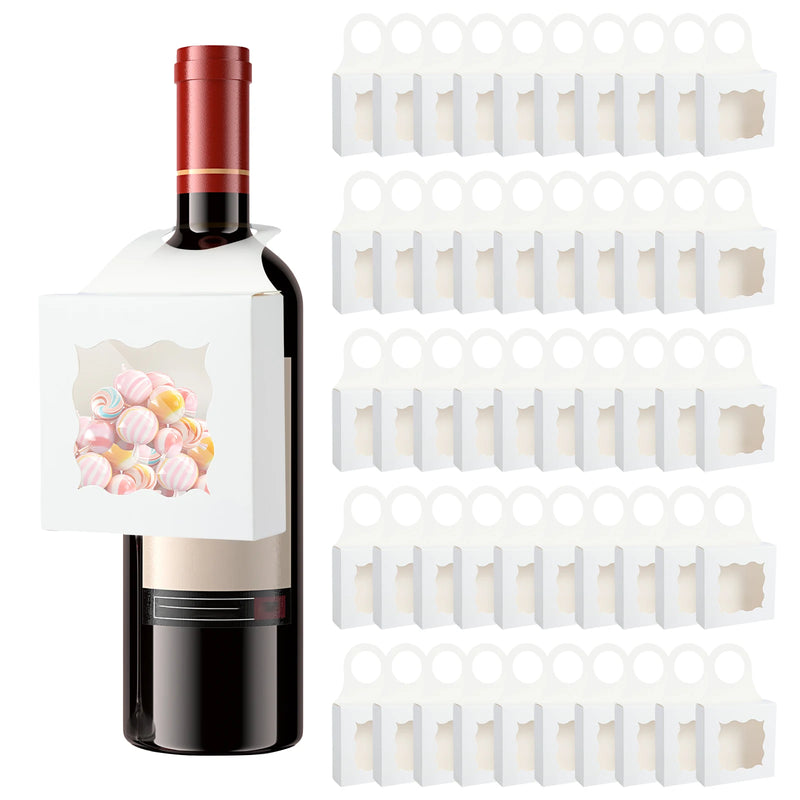 Wine Bottle Box with Visible Window Empty Hanging Foldable Boxes White Wine Bottle Treat Box Brown Paper Wine Candy Gift Boxes