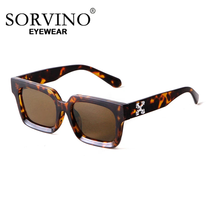 SORVINO Fashion Square Sunglasses Women Shades UV400 Leopard Brown Punk Men Colorful Sun Glasses Anti-blue Light Flat Glasses