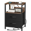 Nightstand with Charging Station, Small Night Stand with Fabric Drawers and Storage Shelf for Bedrooms, Nightstands