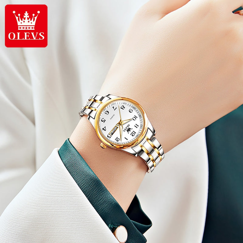 OLEVS Women's Wrist watch Original Luxury Watches for Ladies Waterproof Stainless Steel Quartz Woman Wristwatch Gold 2022 trend