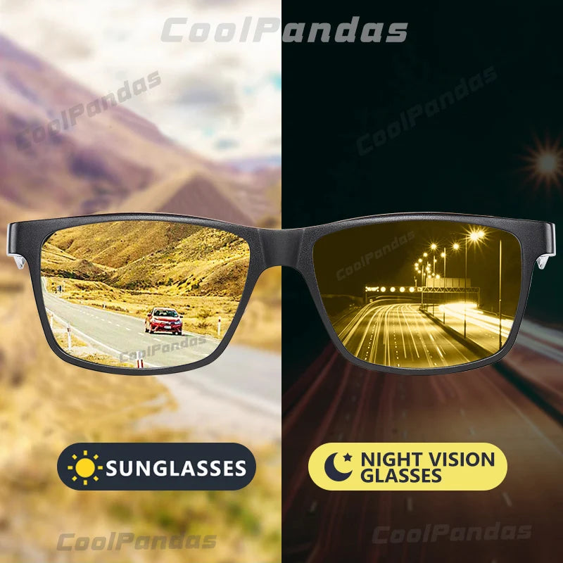 Top Carbon fiber Square Driving Photochromic Polarized Sunglasses Men Day Night Vision Goggles Sun glasses gafas de sol hombre