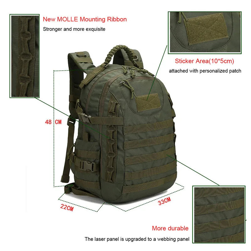 Man Military Tactical Backpack 35L Outdoor Camping Fishing Hunting Trekking Bag Softback Waterproof Army Molle Rucksack Mochila